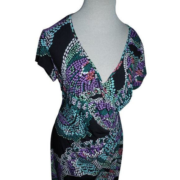 Laundry by Design Women’s Midi Dress Black Purple Green Abstract Print Size M - Picture 3 of 8